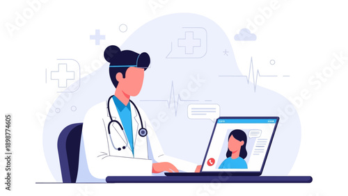 Telemedicine Consultation: A healthcare professional, utilizing advanced technology, conducts a virtual consultation with a patient, demonstrating modern medical practices.