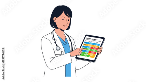Doctor's Diagnosis: A skilled doctor reviews patient details on a modern tablet device, examining vital medical records.