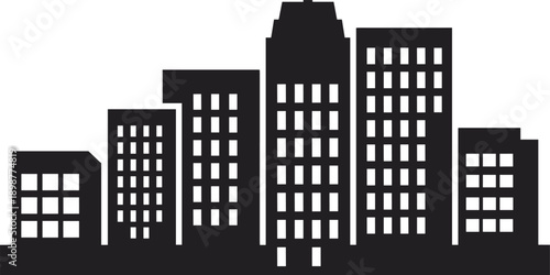 Black and white cityscape with skyscrapers buildings