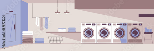 Flat design laundry room scene – Great for household management content, cleaning service ads, or lifestyle blogs.