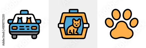 Flat pet transport car and carrier – Perfect for pet-friendly travel blogs, moving services, or animal care apps.