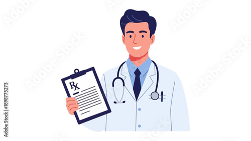 Health Advisor's Prescription: A professional doctor, complete with a stethoscope, confidently presents a medical prescription, representing a medical professional providing treatment. 