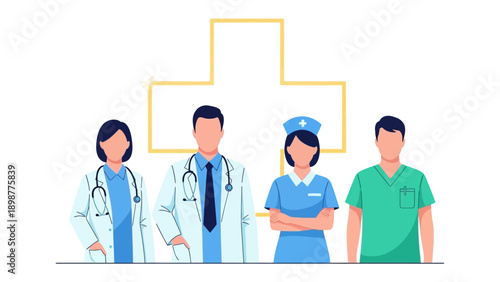Healthcare Heroes United: An illustration of medical professionals, united by a common goal. This image is representing caring, healing, and dedication.
