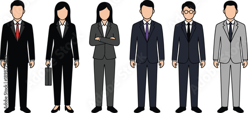 Business professionals, corporate teamwork, office diversity, executive leadership, formal attire, career success, business meeting, professional collaboration, workplace equality, corporate