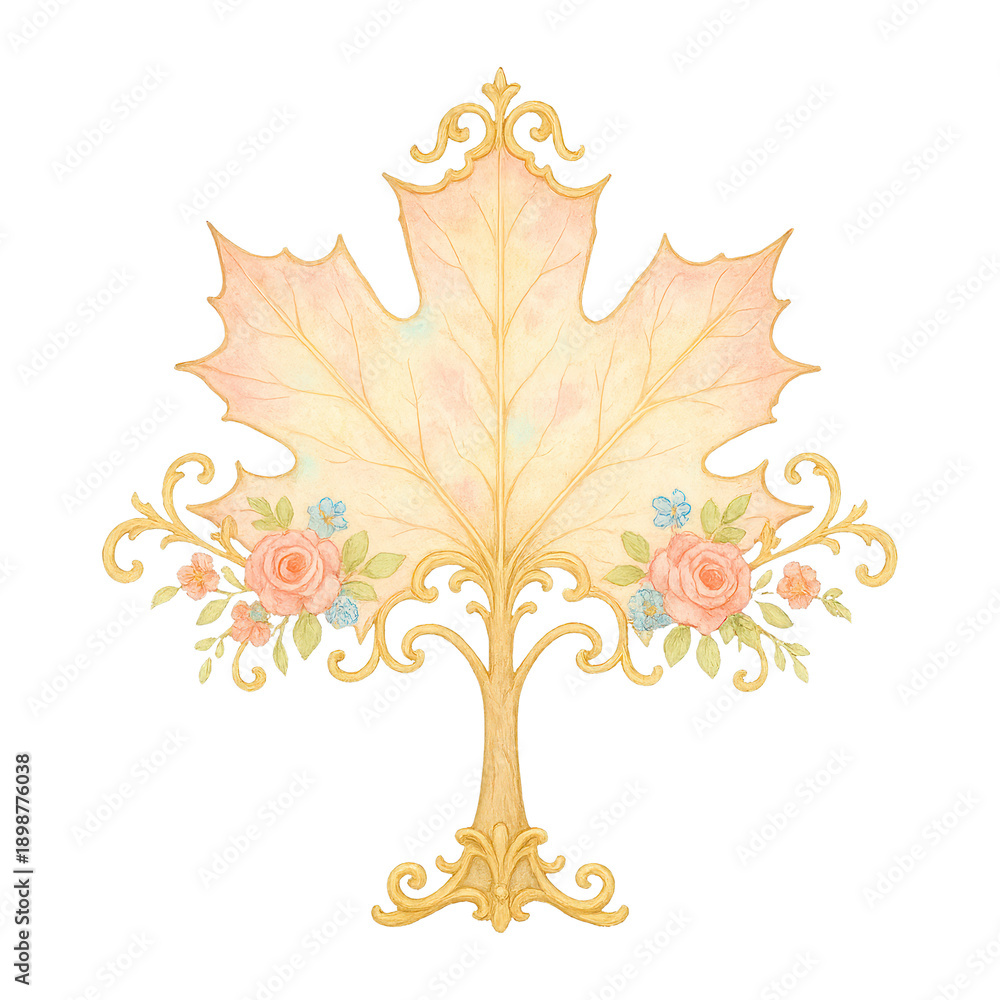 Fototapeta premium PNG Elegant floral maple leaf illustration.