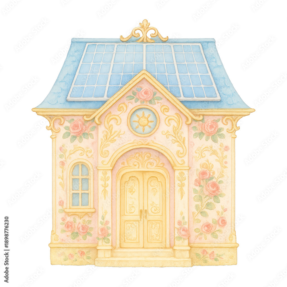 Obraz premium PNG Charming floral cottage illustration