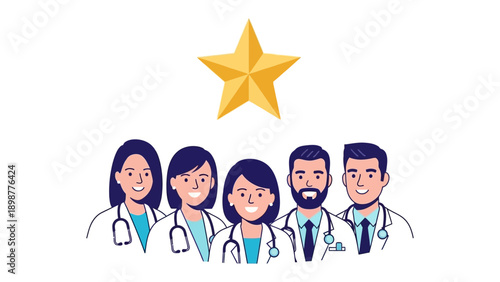 Doctors' Devotion: A team of compassionate doctors, symbolized by a gleaming golden star, standing together as beacons of health and healing.
