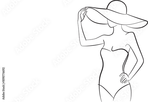 Woman in sun hat line art