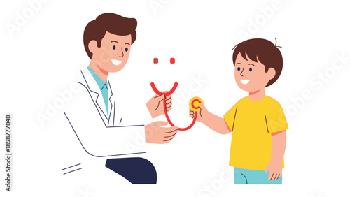 Doctor Checking Child's Health: A friendly doctor examines a happy child, creating a safe and comfortable environment during a medical checkup, representing care and healthcare.