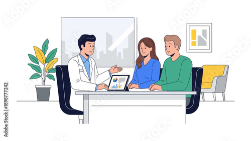 Consultation for a Future Together: A healthcare professional engages in a consultation with a couple, fostering open communication and providing guidance for their journey.