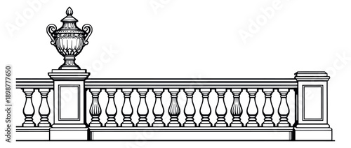 Line art illustration of a classical balustrade depicting a decorative architectural element for architectural design