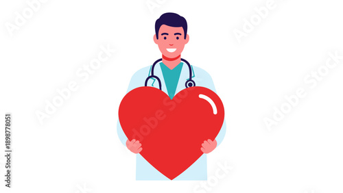 Cardiologist's Gentle Embrace: A doctor, radiating compassion, tenderly cradles a symbolic heart, representing dedication to cardiovascular well-being.