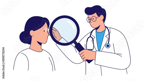 Medical Examination: A doctor, equipped with a magnifying glass, performs a thorough examination on patient's skin to ensure their skin's well-being.