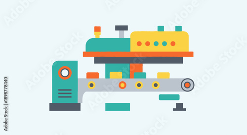 Colorful Industrial Machine Icon Representing Manufacturing Process Automation And Modern Factory Technology In Flat Vector Style On White Background
