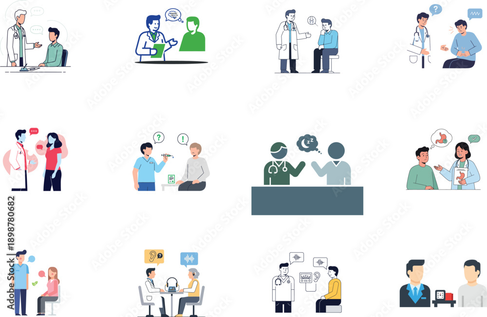 Fototapeta premium Illustrations of people interacting in various settings isolated on transparent background