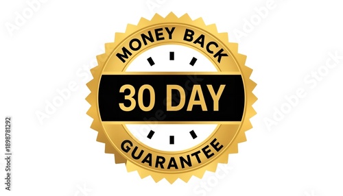 A gold 30-day money-back guarantee seal on a white background