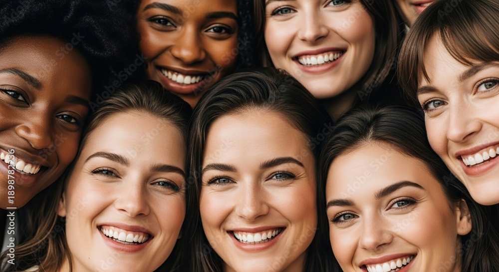 Fototapeta premium A diverse group of smiling women posing together for a joyful photo