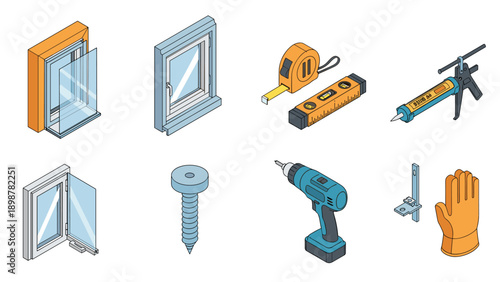 Essential home tools and equipment for diy projects in isometric style