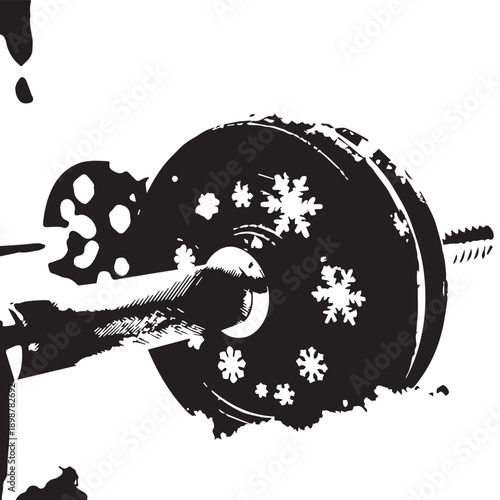 Snowflake patterned dumbbell for strength training and fitness visuals.