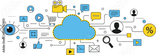 Cloud computing icon, digital network, online services, data sharing, internet technology, connectivity, multimedia, e-commerce, communication, cloud storage, innovation