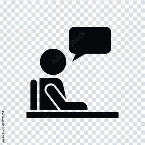 Black silhouette of a person sitting and speaking in a chat bubble