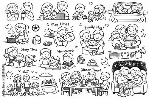 Happy family moments: daily activities and bonding scenes with children