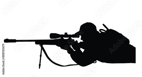 Silhouette of a sniper in a prone shooting position with a rifle