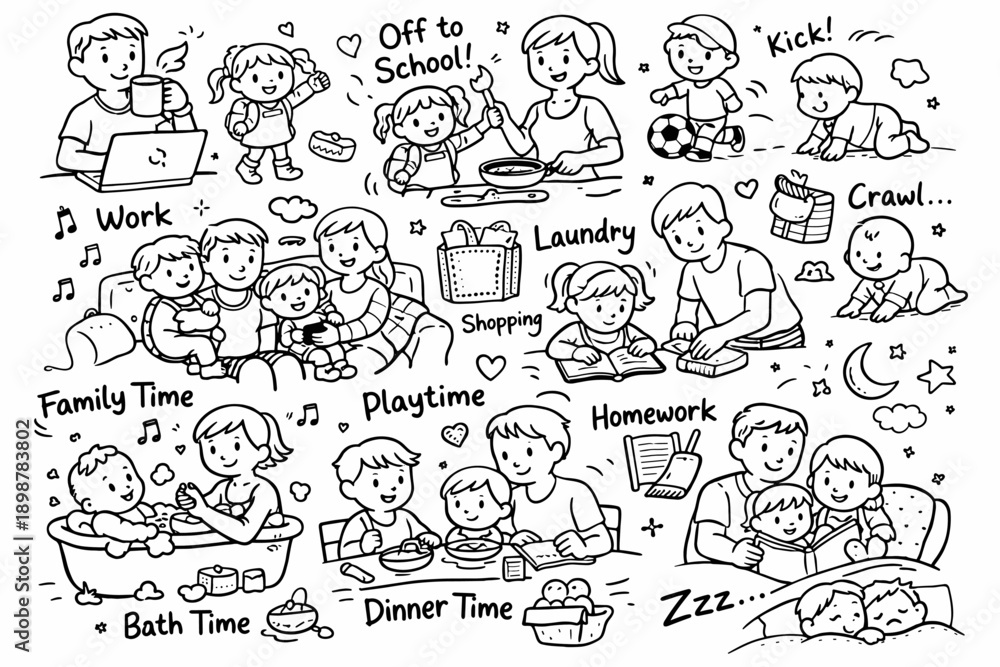 Fototapeta premium Heartwarming family moments: caucasian adults and children enjoying daily activities and leisure