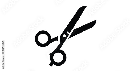 Simple black silhouette of a pair of open scissors on white