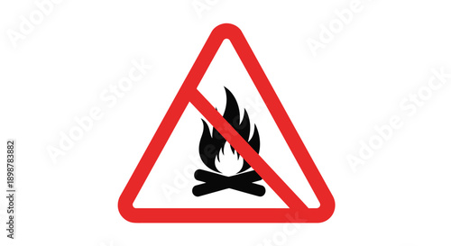Red warning sign depicting a prohibited flame or fire hazard