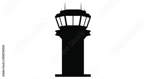 Simple black silhouette of an air traffic control tower against white