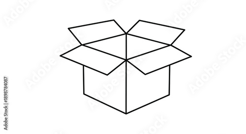 Simple line drawing of an open cardboard box with flaps unfolded
