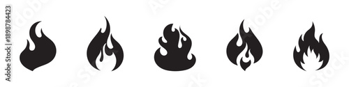 fire flame silhouette vector icon set, black color and white background
