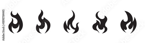 Fire flames icon set. Burning hot vector silhouettes on transparent background