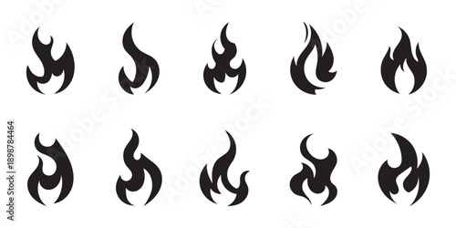 Set of fire flame vector icons. Collection of fire and flame icons. Bonfire icons, flaming elements.