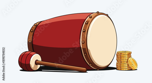 Big red bedug drum for Ramadan celebration isolated white background

