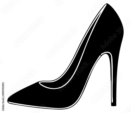 Simple black and white illustration silhouette of a classic high heel stiletto pump shoe design