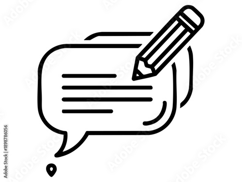 Simple black and white line icon illustrating message creation feedback or communication note taking process