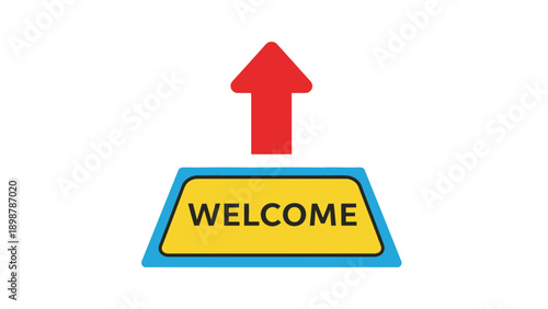 A Bold Flat Design Icon Depicting a Welcome Mat with an Upward Directional Arrow