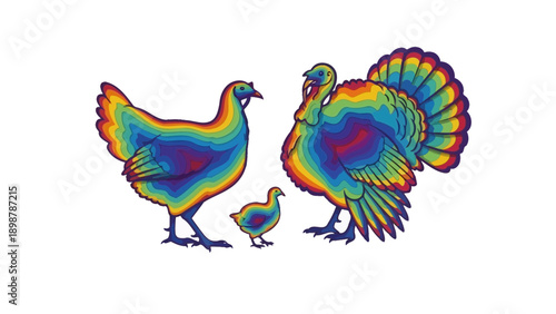 A Layered Papercut Silhouette of a Domestic Turkey and Poult from North American Forest