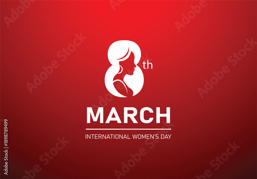 International Women's Day logo with red background and white silhouette