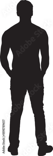 vector,  silhouette of  rear view of a man standing  shirtless