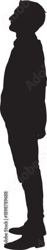 vector, silhouette of side view of a man standing looking up