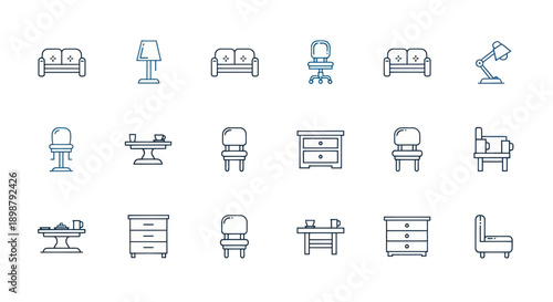 Furniture icons sofa chair table lamp