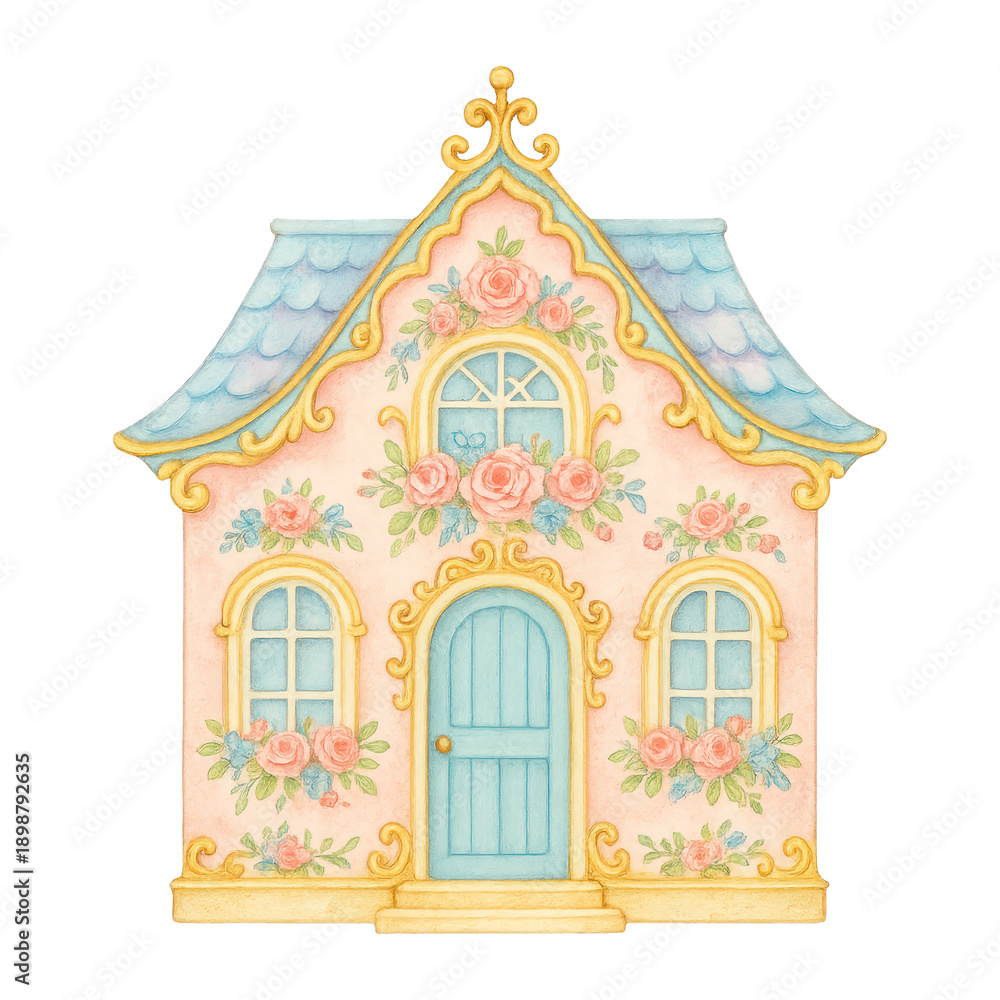 Fototapeta premium PNG Charming floral cottage illustration