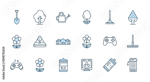 Garden tools and icons set