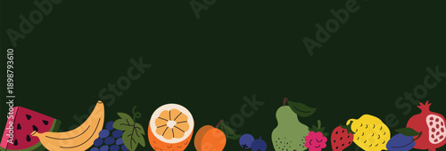Fruits elements on dark background banner poster invitation