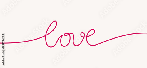 Valentines Day love banner template hand written love script across center pink line lettering on light background with copy space Valentines greeting card poster or banner design vector illustration