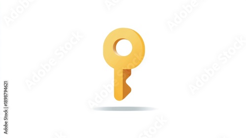 Golden 3D key icon, yellow metal house key, security concept isolated on White Background
