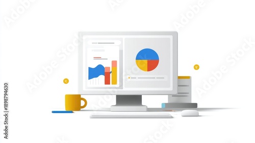 Modern business data dashboard, financial analytics monitor isolated on White Background